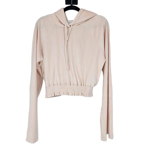 Lovers + Friends Light Pink Smocked Hem Super Soft Crop Hoodie Size Large - Picture 1 of 4